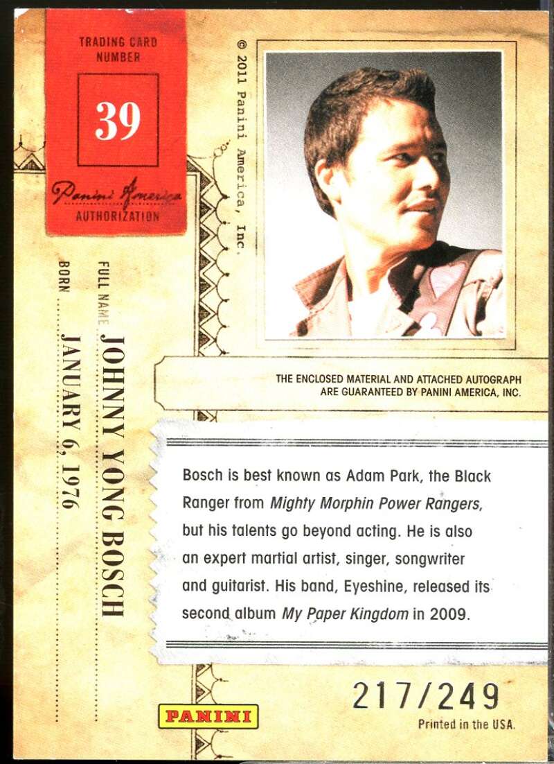 Johnny Yong Bosch 2011 Panini Americana Private Stars Material No Auto /249 #39  Image 2