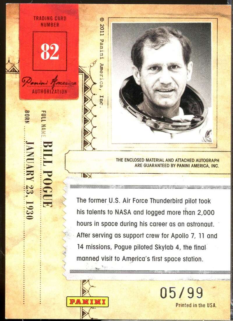 Bill Pogue 2011 Panini Americana Private Stars Materials No Autograph /99 #82  Image 2