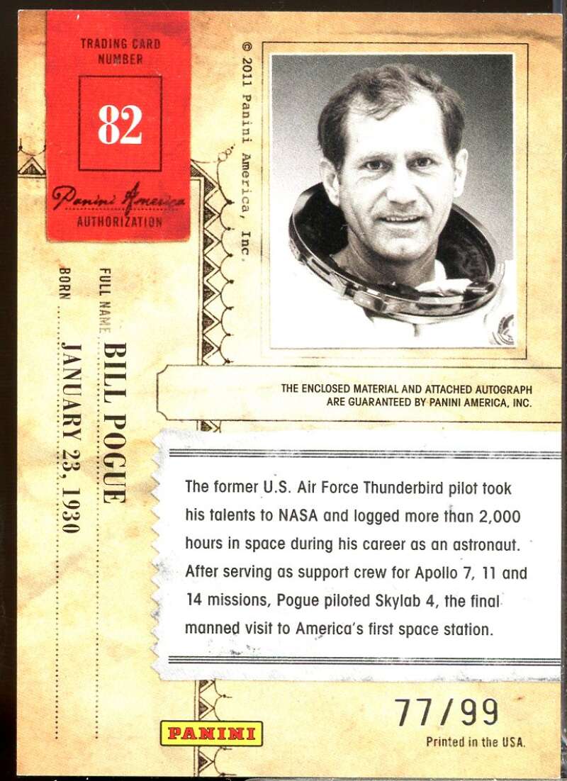 Bill Pogue 2011 Panini Americana Private Stars Materials No Autograph /99 #82  Image 2
