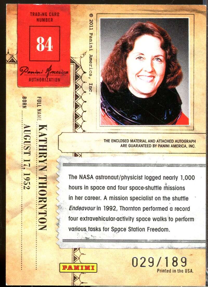 Kathryn Thornton 2011 Panini Americana Private Stars Materials No Auto /189 #84  Image 2