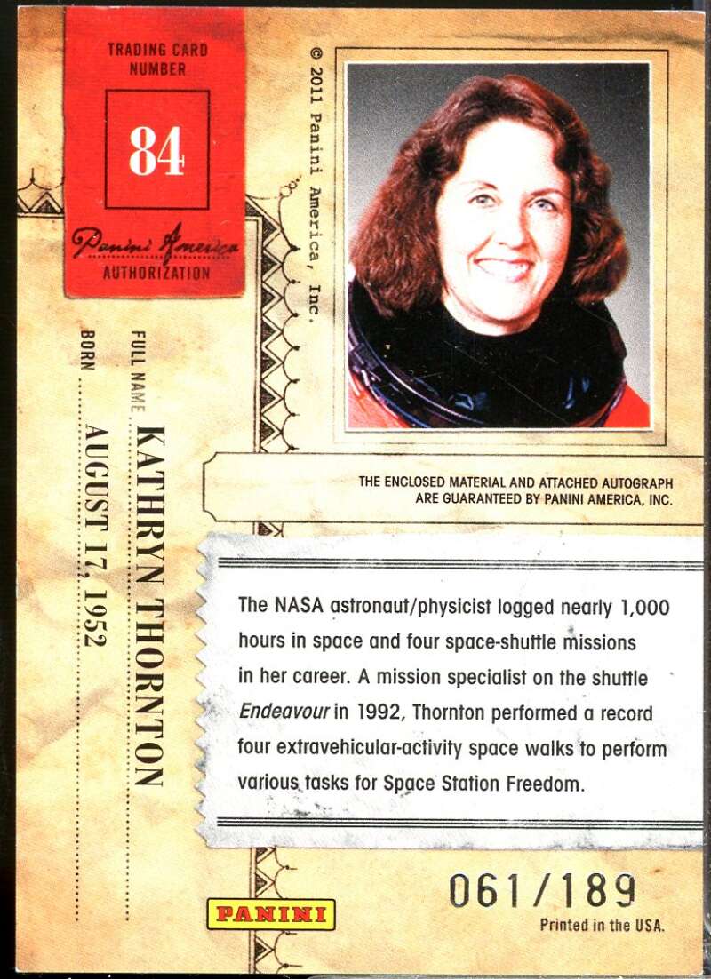 Kathryn Thornton 2011 Panini Americana Private Stars Materials No Auto /189 #84  Image 2