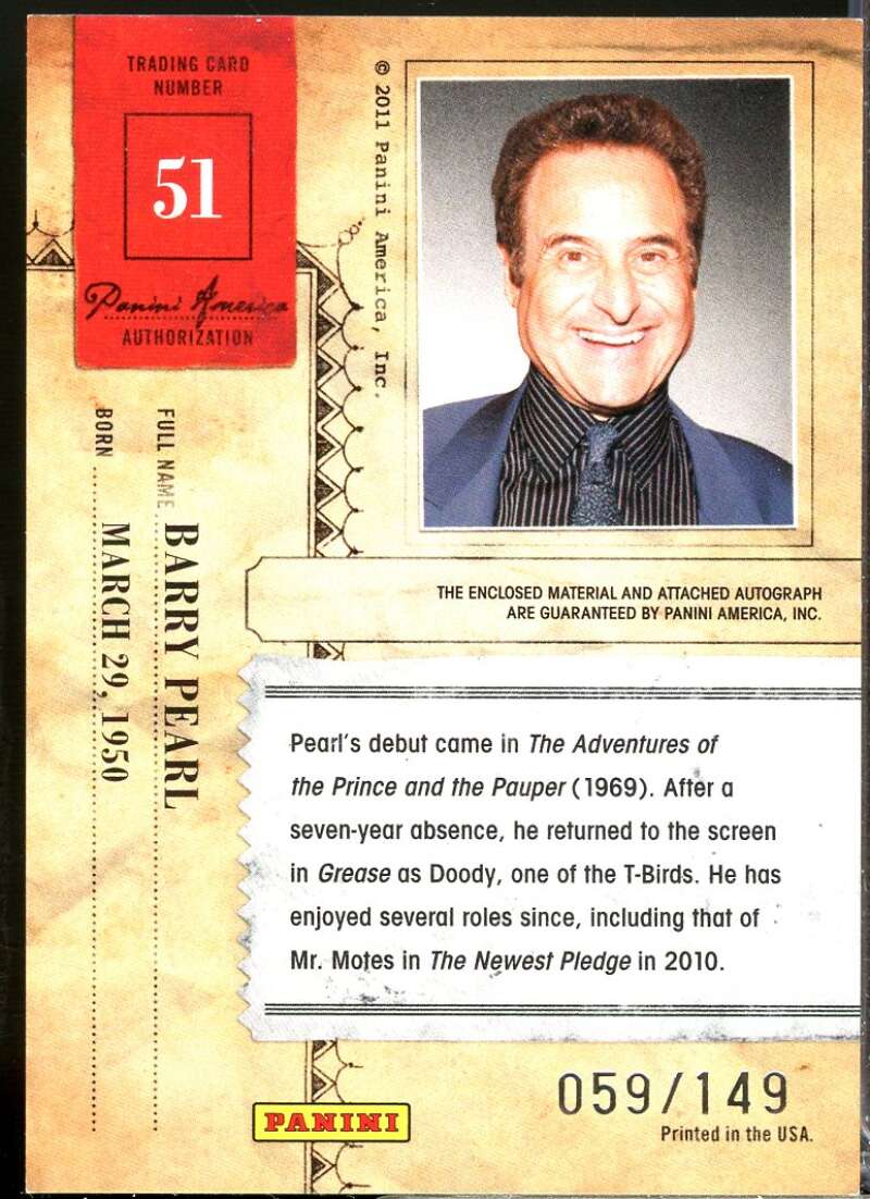 Barry Pearl 2011 Panini Americana Private Stars Materials No Autograph /149 #51  Image 2