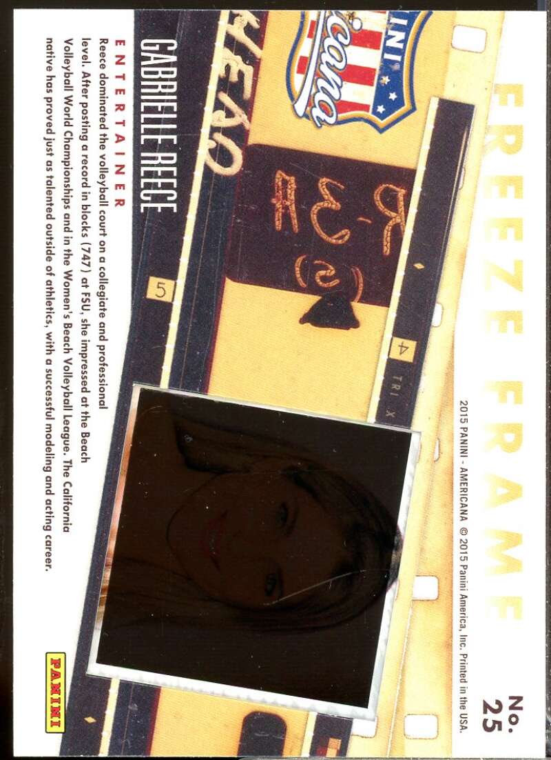 Gabrielle Reece Card 2015 Panini Americana Freeze Frame #25  Image 2