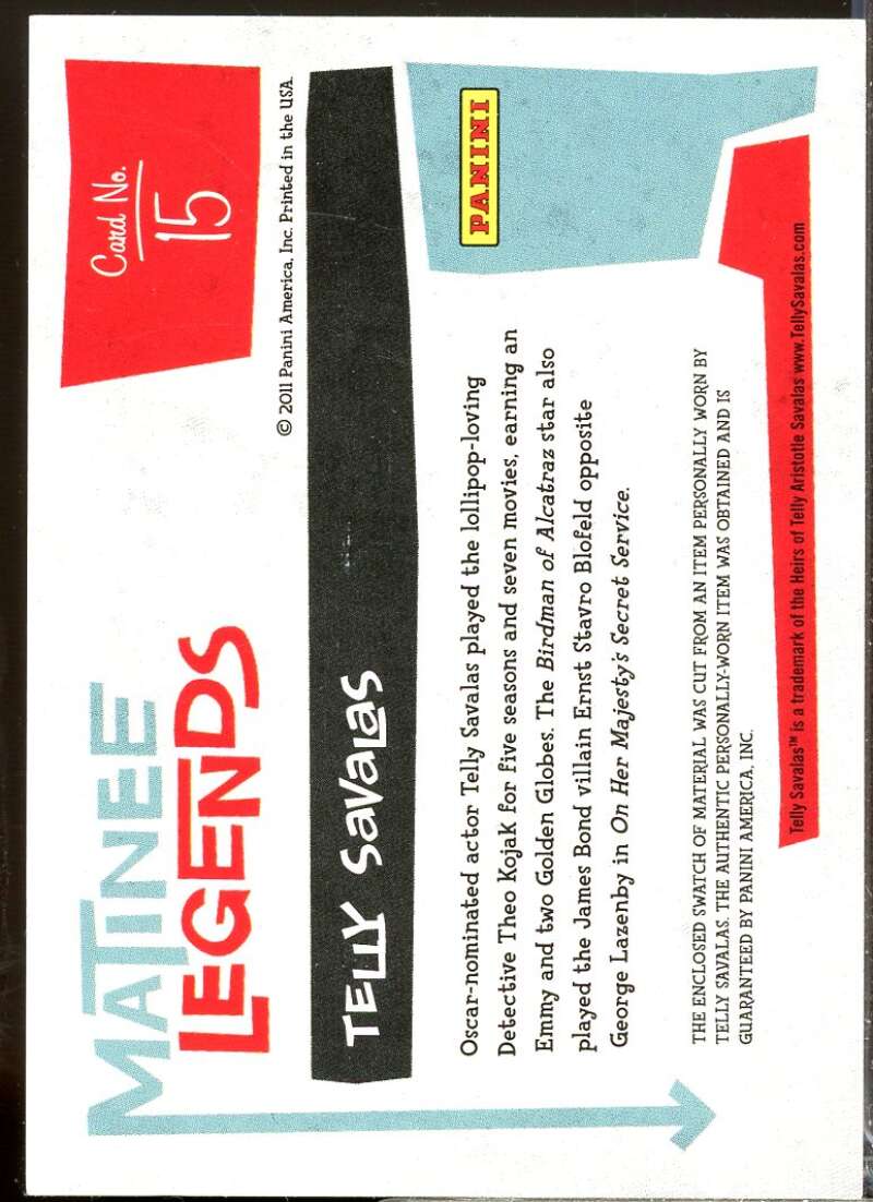 Telly Savalas Card 2011 Panini Americana Matinee Legends Materials #15  Image 2