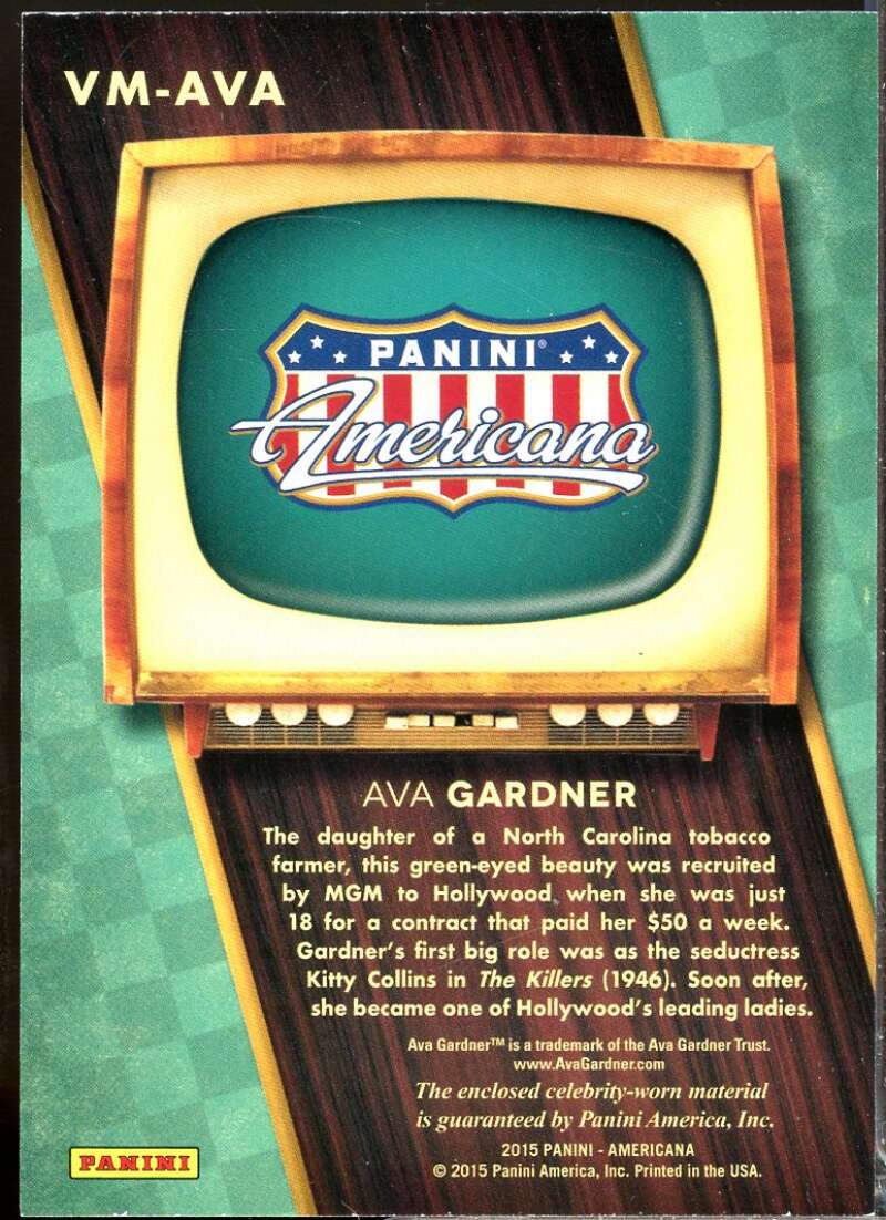 Ava Gardner Card 2015 Panini Americana On the Tube Vintage Materials /499 #2  Image 2