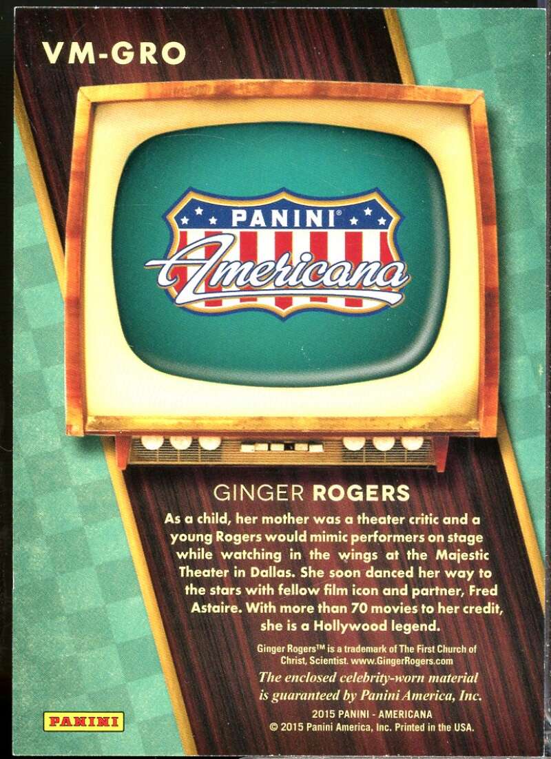 Ginger Rogers Card 2015 Panini Americana On the Tube Vintage Materials /499 #3  Image 2