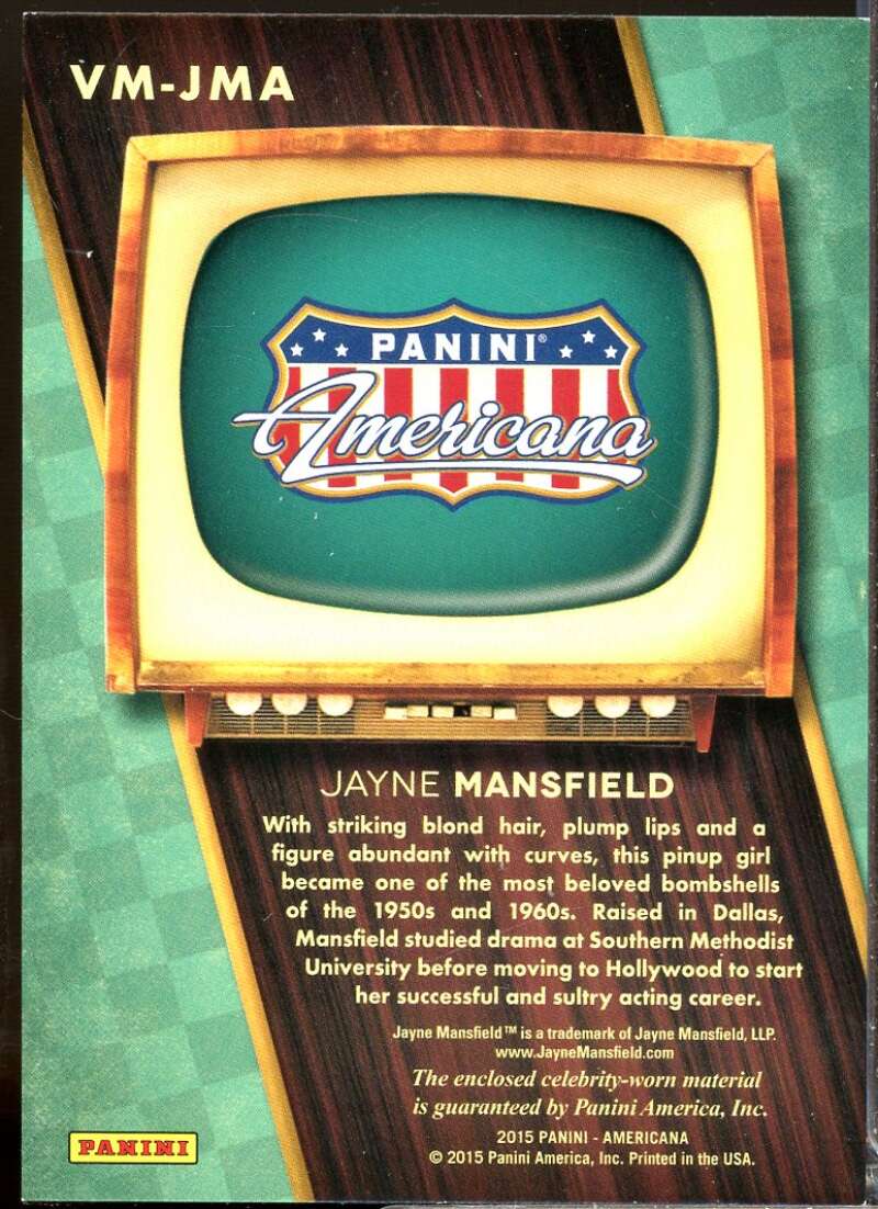 Jayne Mansfield 2015 Panini Americana On the Tube Vintage Materials /499 #4  Image 2