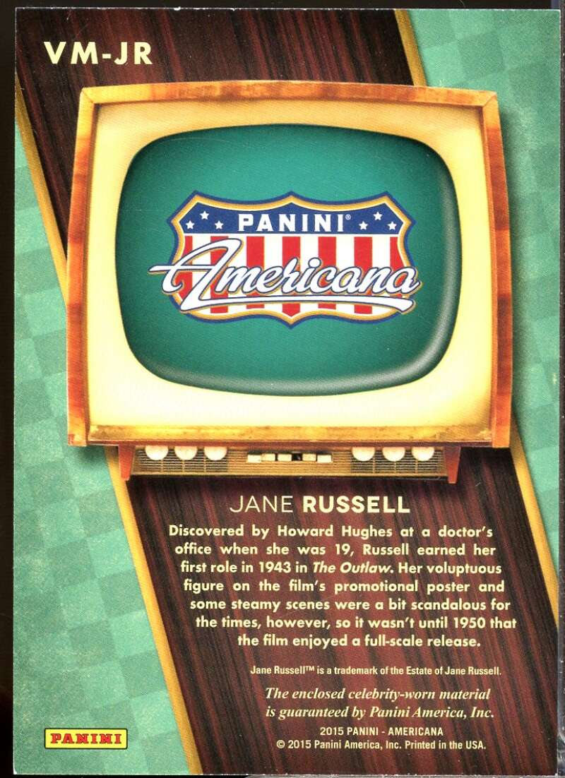Jane Russell Card 2015 Panini Americana On the Tube Vintage Materials /499 #6  Image 2