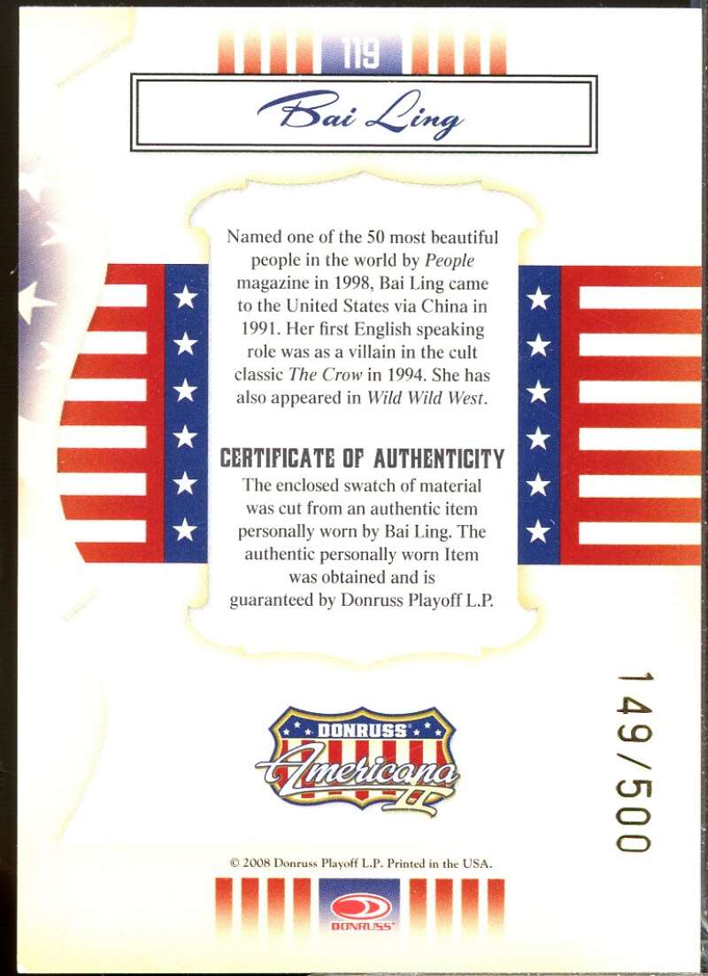 Bai Ling Card 2008 Americana II Stars Material /500 #119  Image 2