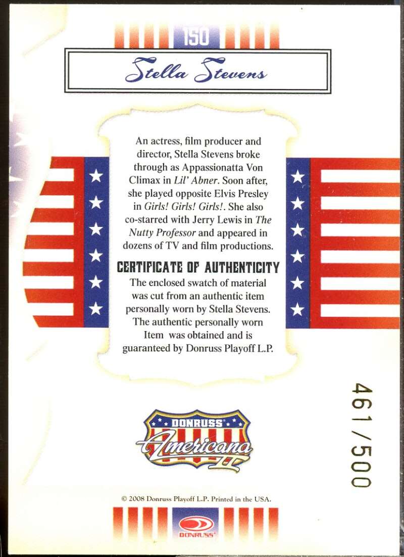 Stella Stevens Card 2008 Americana II Stars Material /500 #150  Image 2