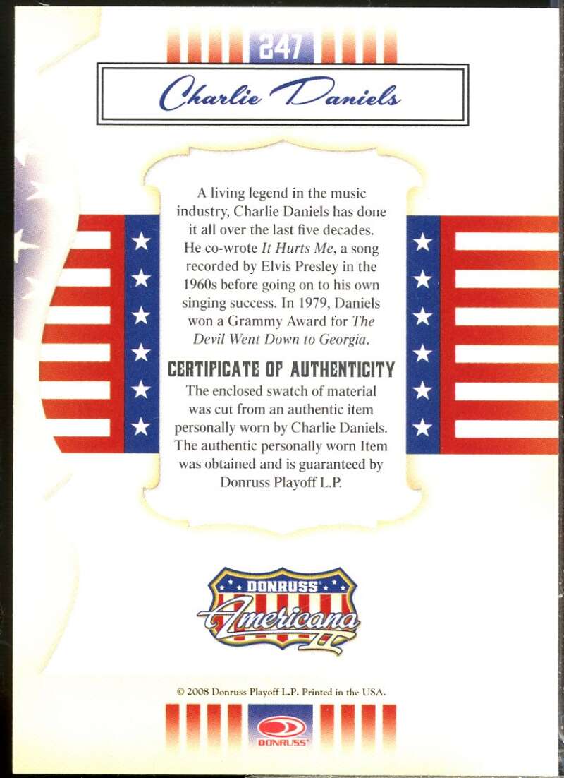 Charlie Daniels Card 2008 Americana II Stars Material #247  Image 2