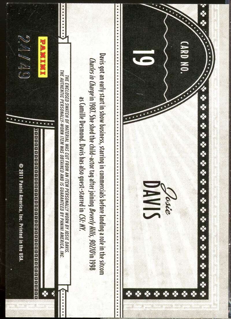 Josie Davis Card 2011 Panini Americana Screen Gems Material Golden Era /49 #19  Image 2