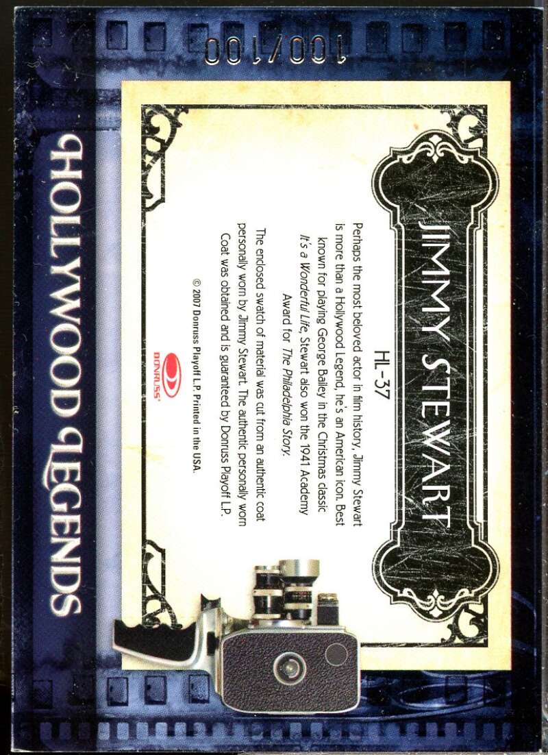Jimmy Stewart 2007 Americana Hollywood Legends Material Silver Screen /100 #37  Image 2
