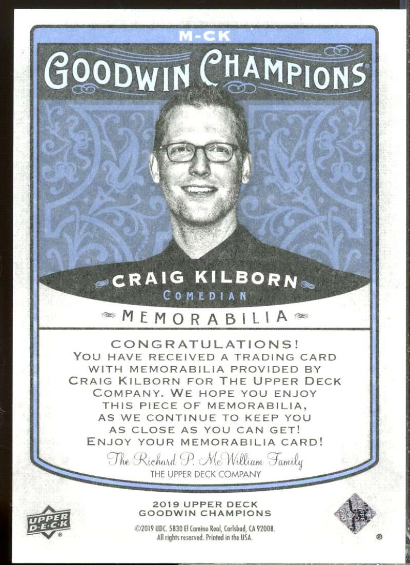 Craig Kilborn Card 2019 Upper Deck Goodwin Champions Memorabilia #MCK  Image 2