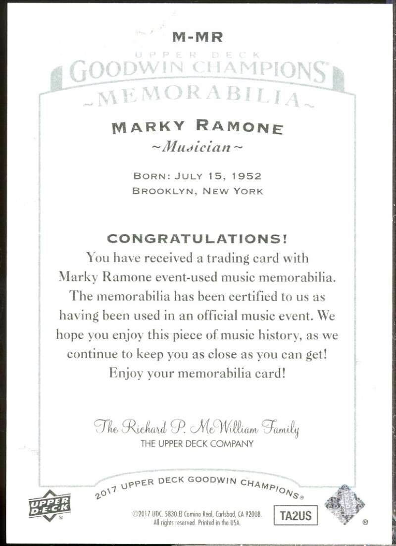 Marky Ramone Card 2017 Upper Deck Goodwin Champions Memorabilia #MMR  Image 2