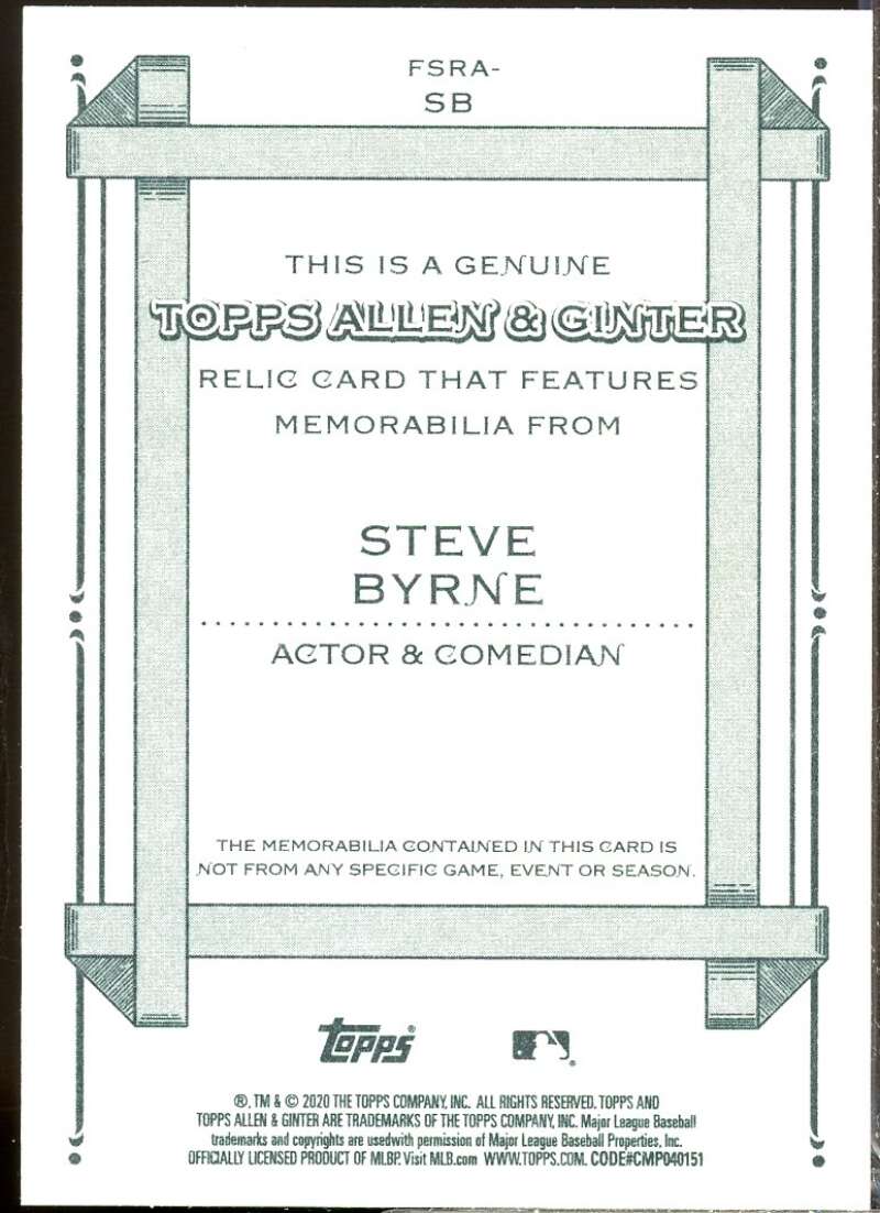 Steve Byrne Card 2020 Topps Allen and Ginter Relics #FSRASB  Image 2