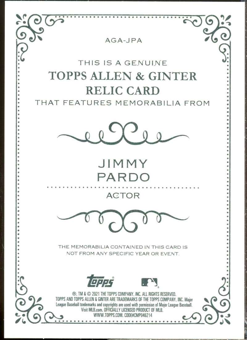 Jimmy Pardo Card 2021 Topps Allen and Ginter Relics #AGAJPA  Image 2