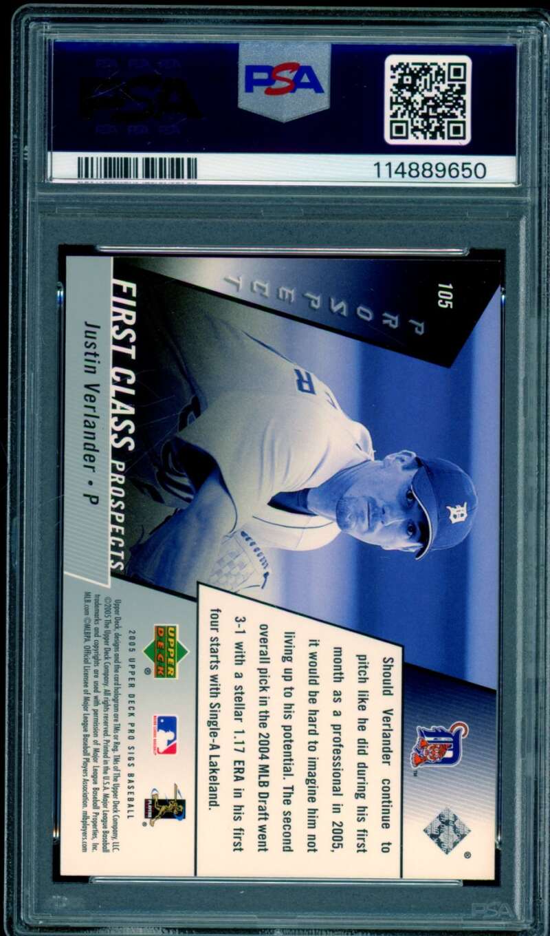 Justin Verlander Rookie Card 2005 U.D. Pro Sigs #105 PSA 9 Image 2