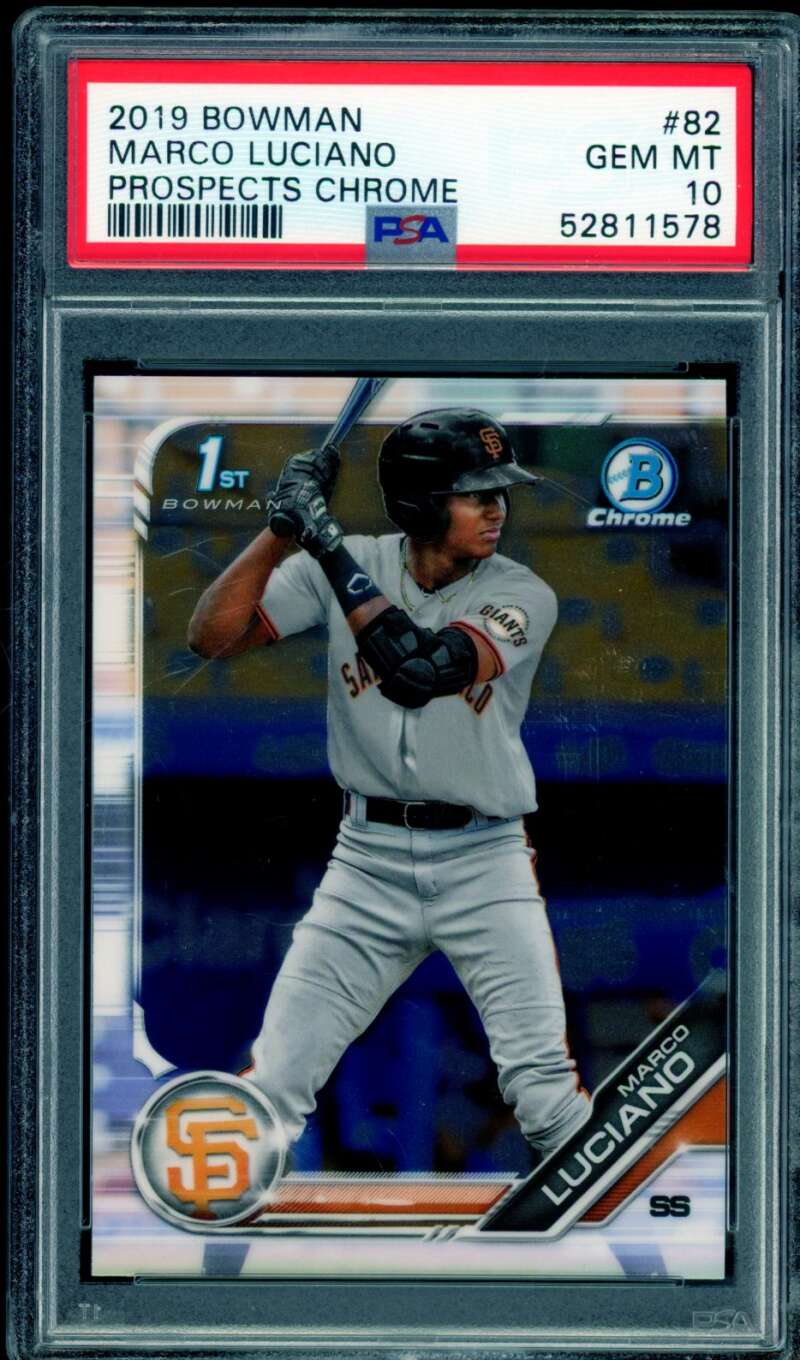 Marco Luciano Rookie Card 2019 Bowman Prospects Chrome #82 PSA 10 Image 1