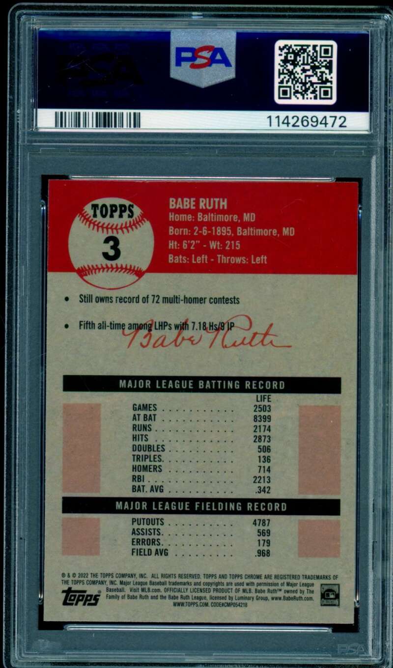 Babe Ruth Card 2022 Platinum Anniversary #3 PSA 9 Image 2