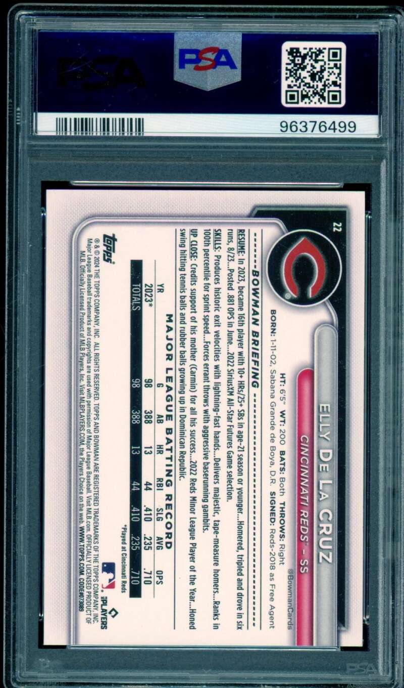Elly De La Cruz Rookie Card 2024 Bowman #22 PSA 9 Image 2