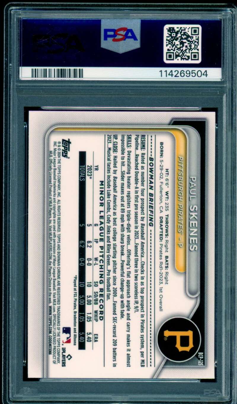 Paul Skenes Rookie Card 2024 Bowman Mega Box Chrome Prospects #125 PSA 9 Image 2