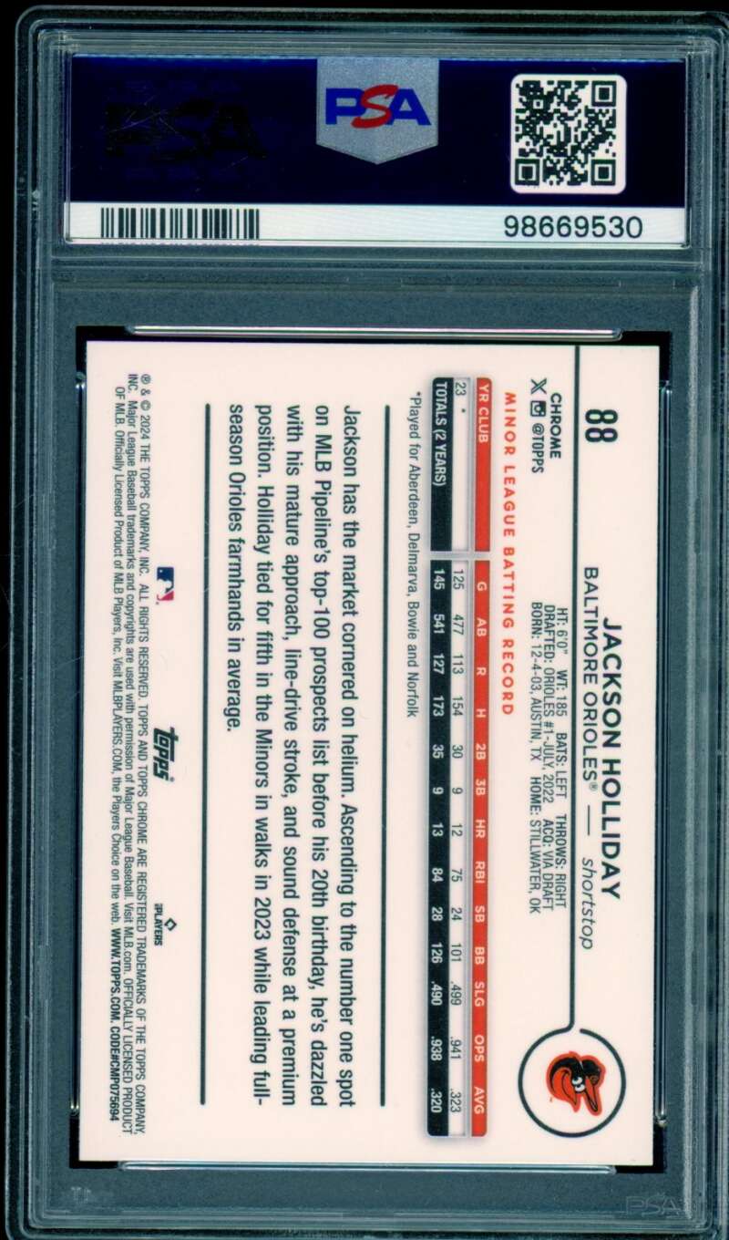 Jackson Holliday Rookie Card 2024 Topps Chrome #88 PSA 9 Image 2