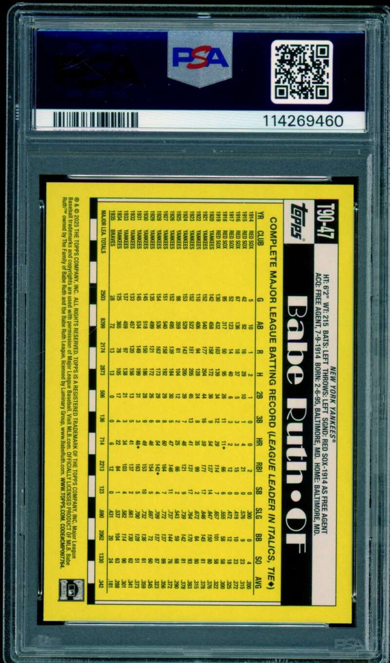 Babe Ruth Card 2025 Topps 1990 #T9047 PSA 10 Image 2