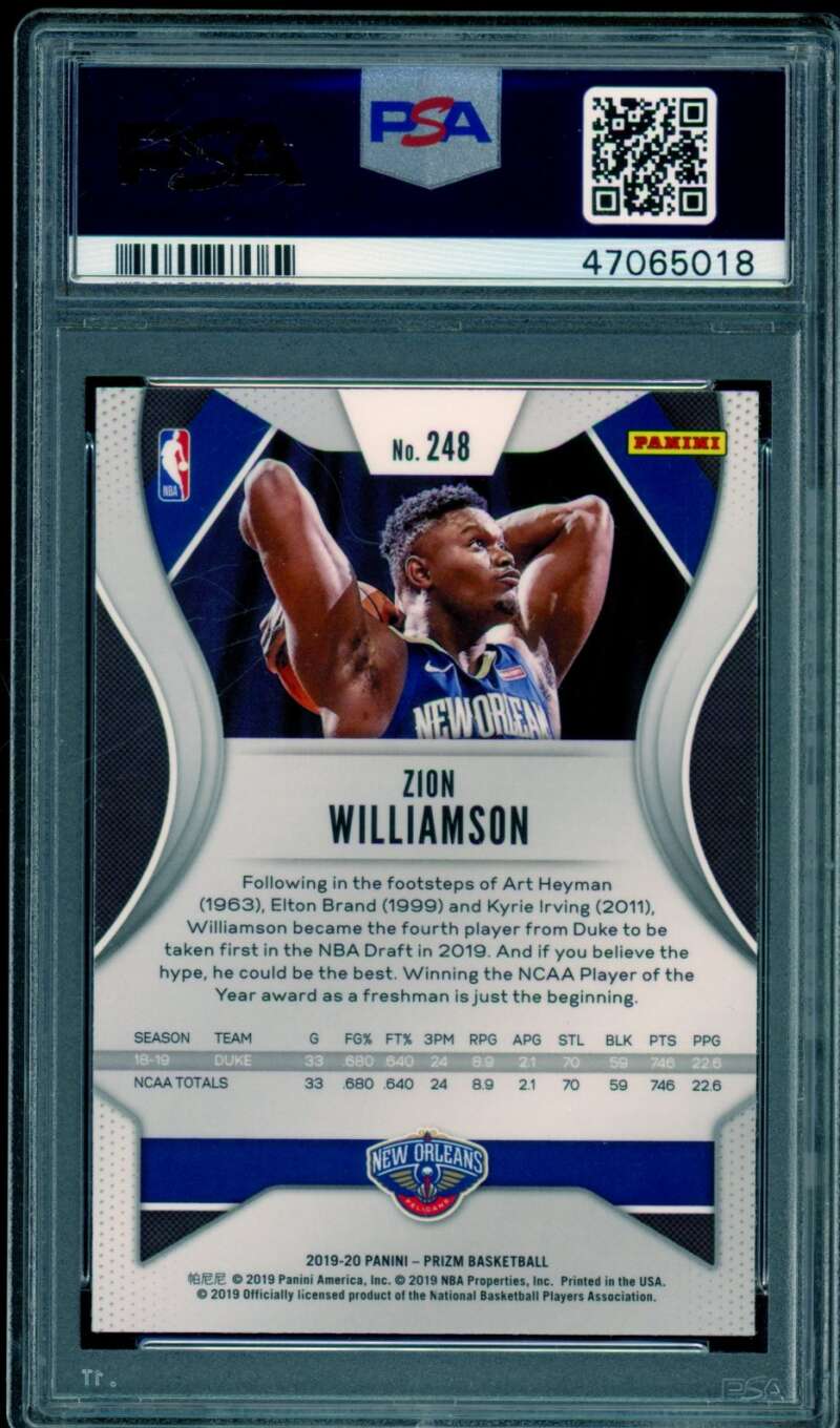 Zion Williamson Rookie Card 2019-20 Panini Prizm #248 PSA 9 Image 2