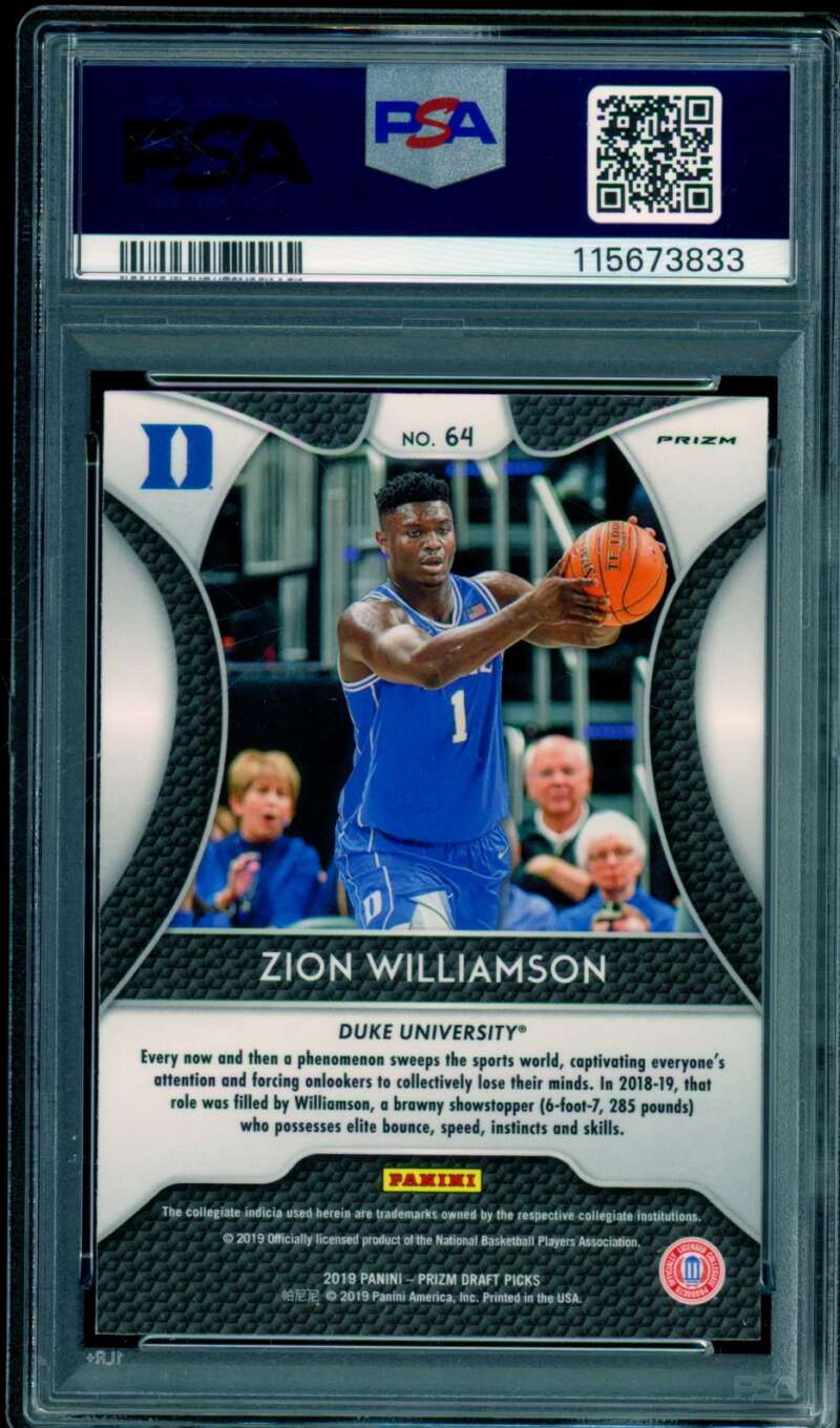 Zion Williamson Rookie 2019-20 Panini Prizm DP Pink Pulsar Prizms #64 PSA 10 Image 2