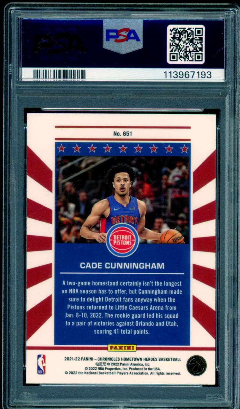 Cade Cunningham Rookie Card 2021-22 Chronicles #651 PSA 10 Image 2