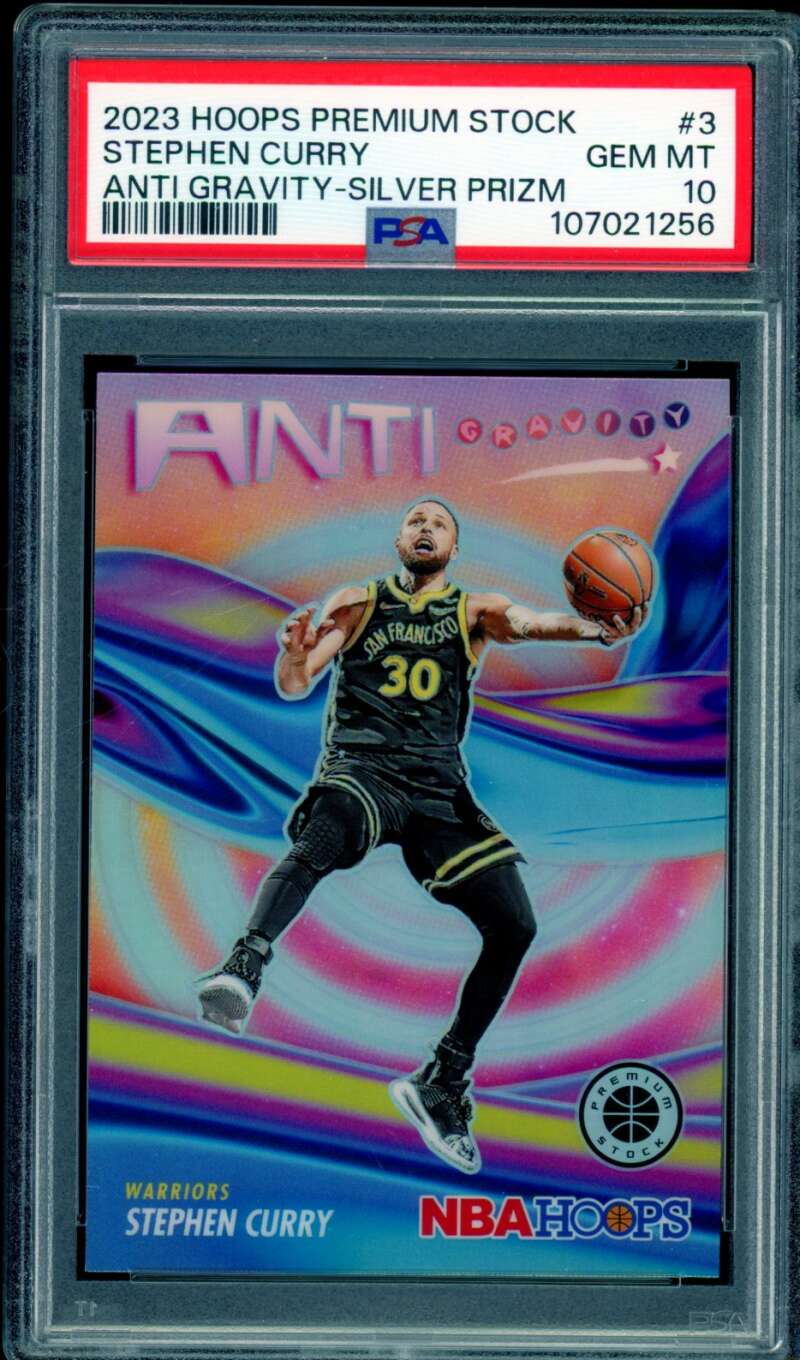 Stephen Curry 2023-24 Hoops Premium Stock Anti Gravity Silver Prizm #3 PSA 10 Image 1