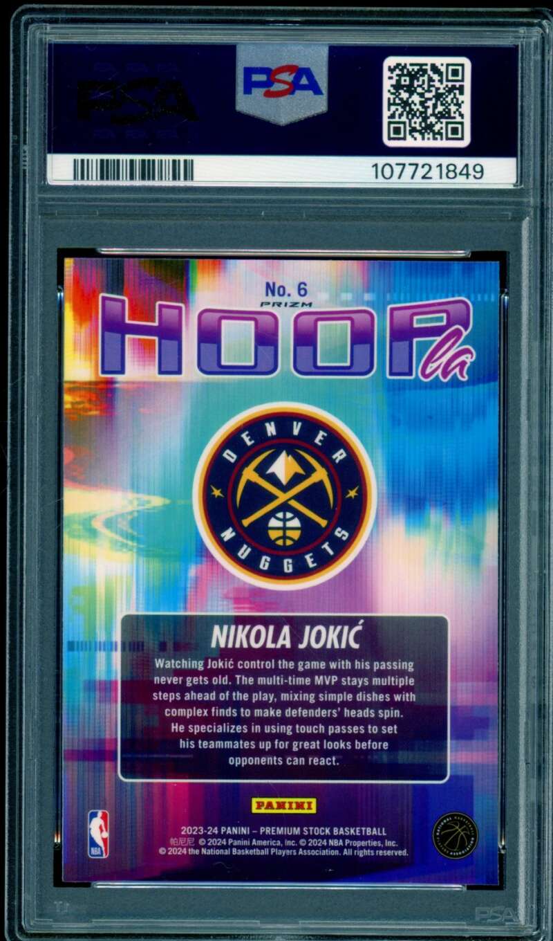 Nikola Jokic Card 2023-24 Hoops Premium Stock Hoopla Silver Prizm #6 PSA 10 Image 2