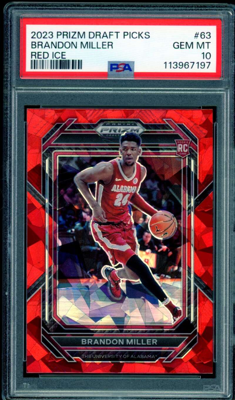 Brandon Miller Rookie Card 2023-24 Prizm Draft Picks Red Ice #63 PSA 10 Image 1