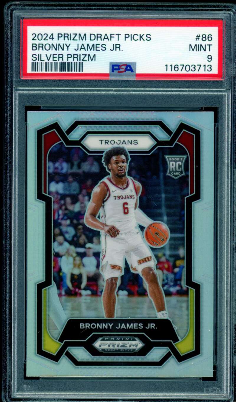 Bronny James Jr. Rookie Card 2024-25 Prizm Draft Picks Silver #86 PSA 9 Image 1