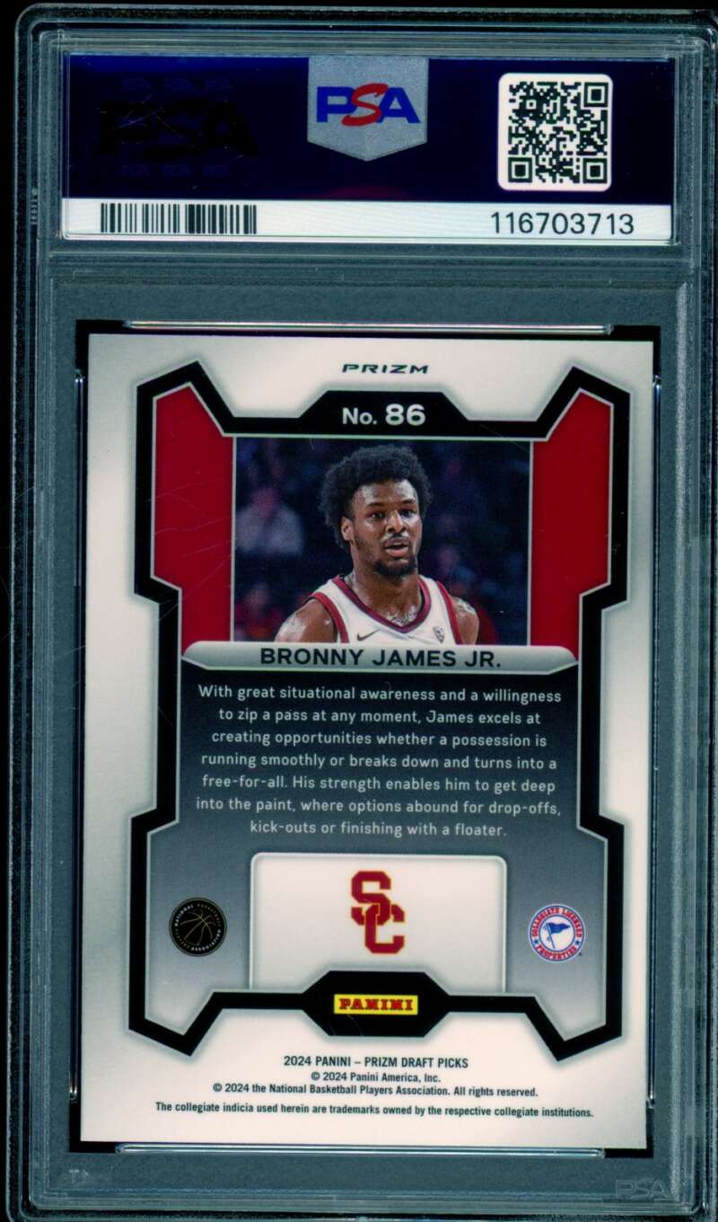 Bronny James Jr. Rookie Card 2024-25 Prizm Draft Picks Silver #86 PSA 9 Image 2