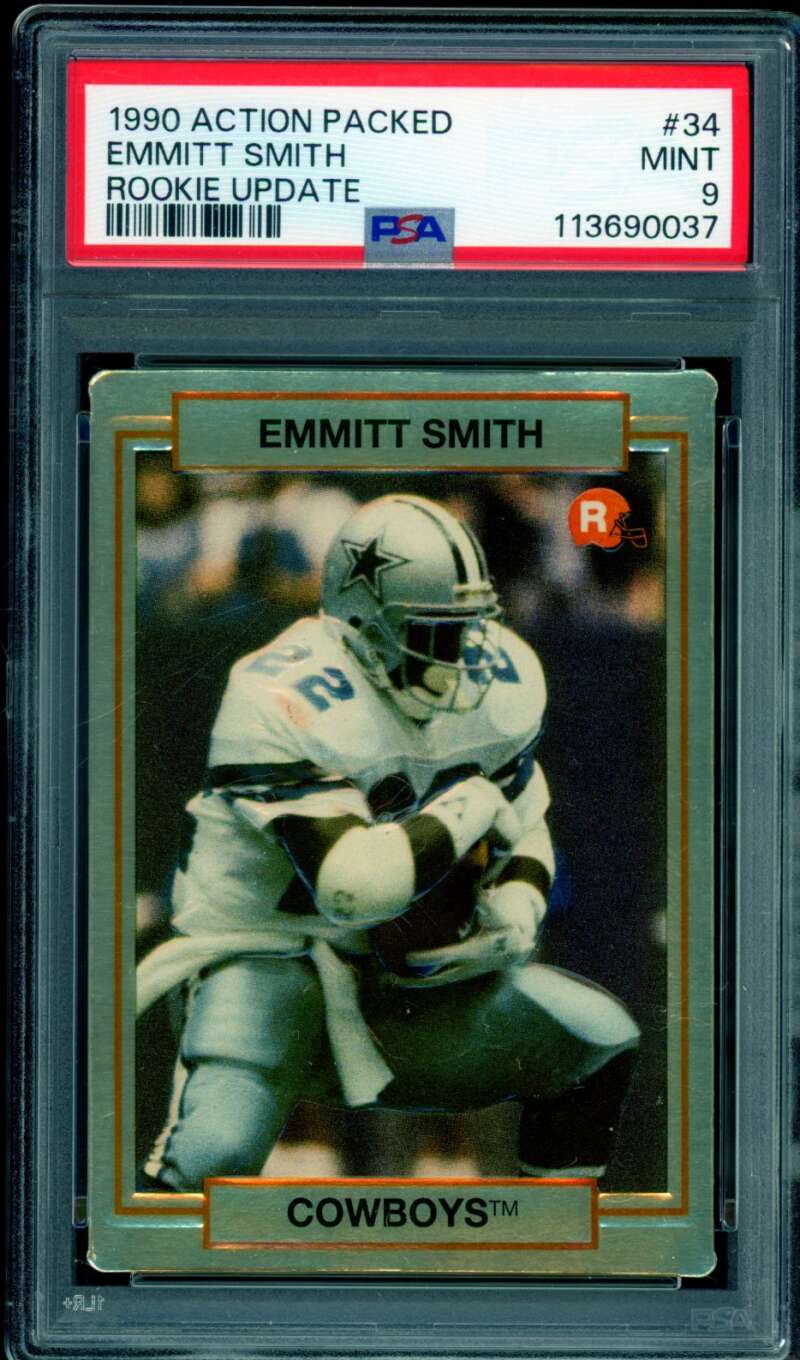 Emmitt Smith Rookie Card 1990 Action Packed Rookie Update #34 PSA 9 Image 1