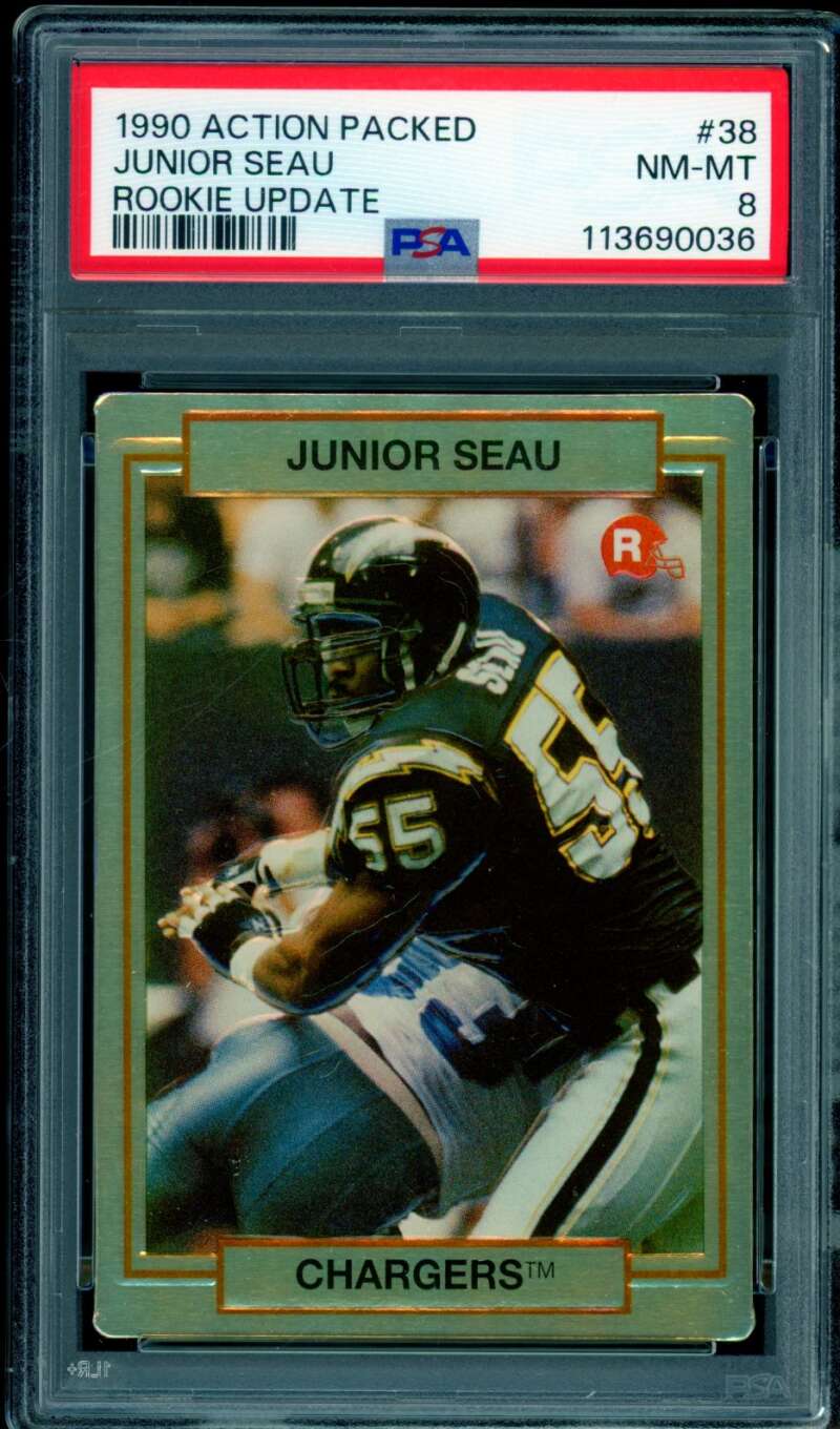 Junior Seau Rookie Card 1990 Action Packed #38 PSA 8 Image 1