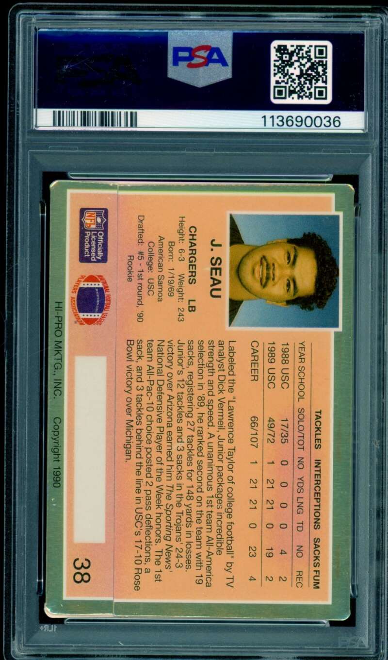 Junior Seau Rookie Card 1990 Action Packed #38 PSA 8 Image 2