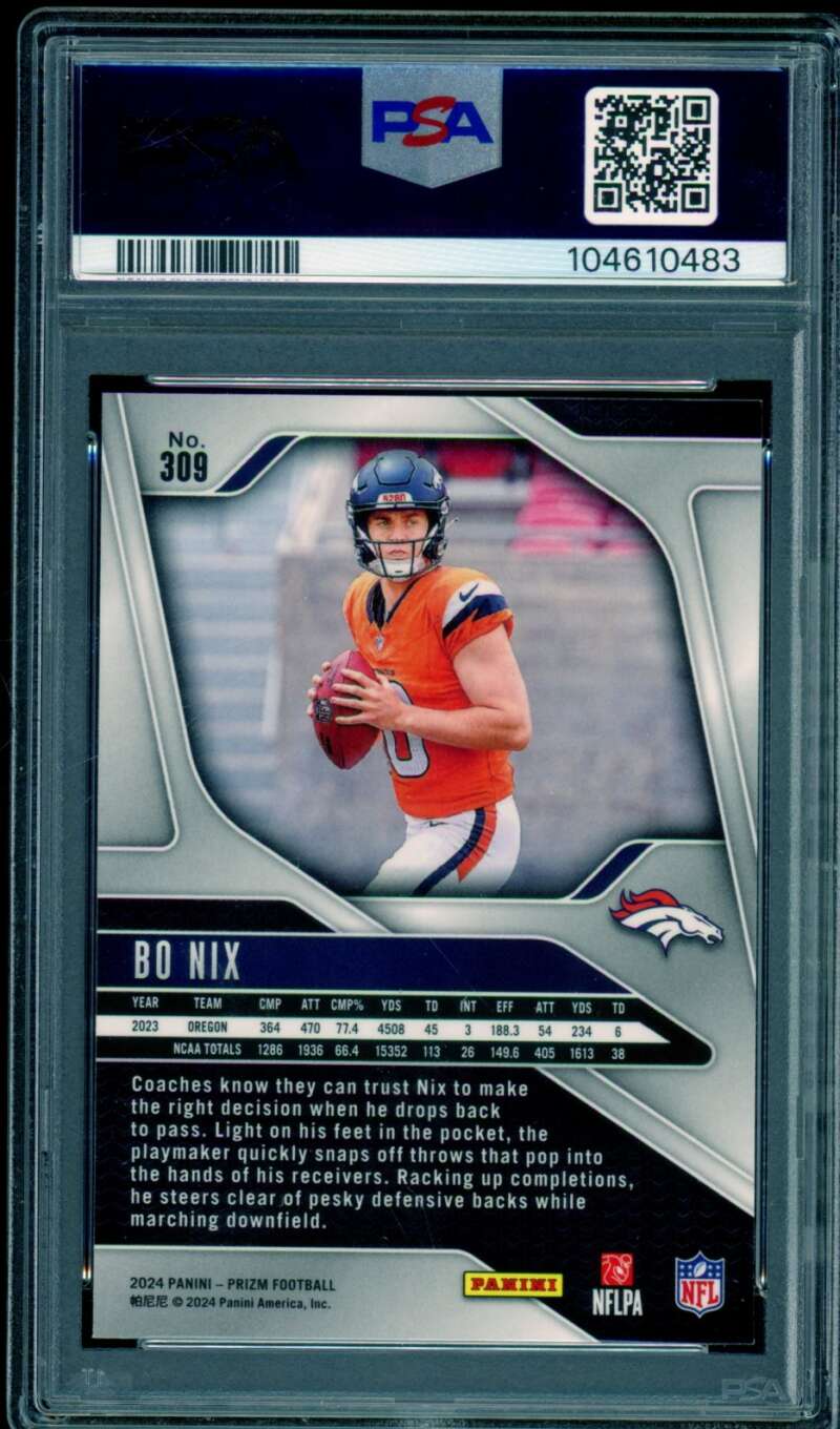 Bo Nix Rookie Card 2024 Prizm #309 PSA 9 Image 2