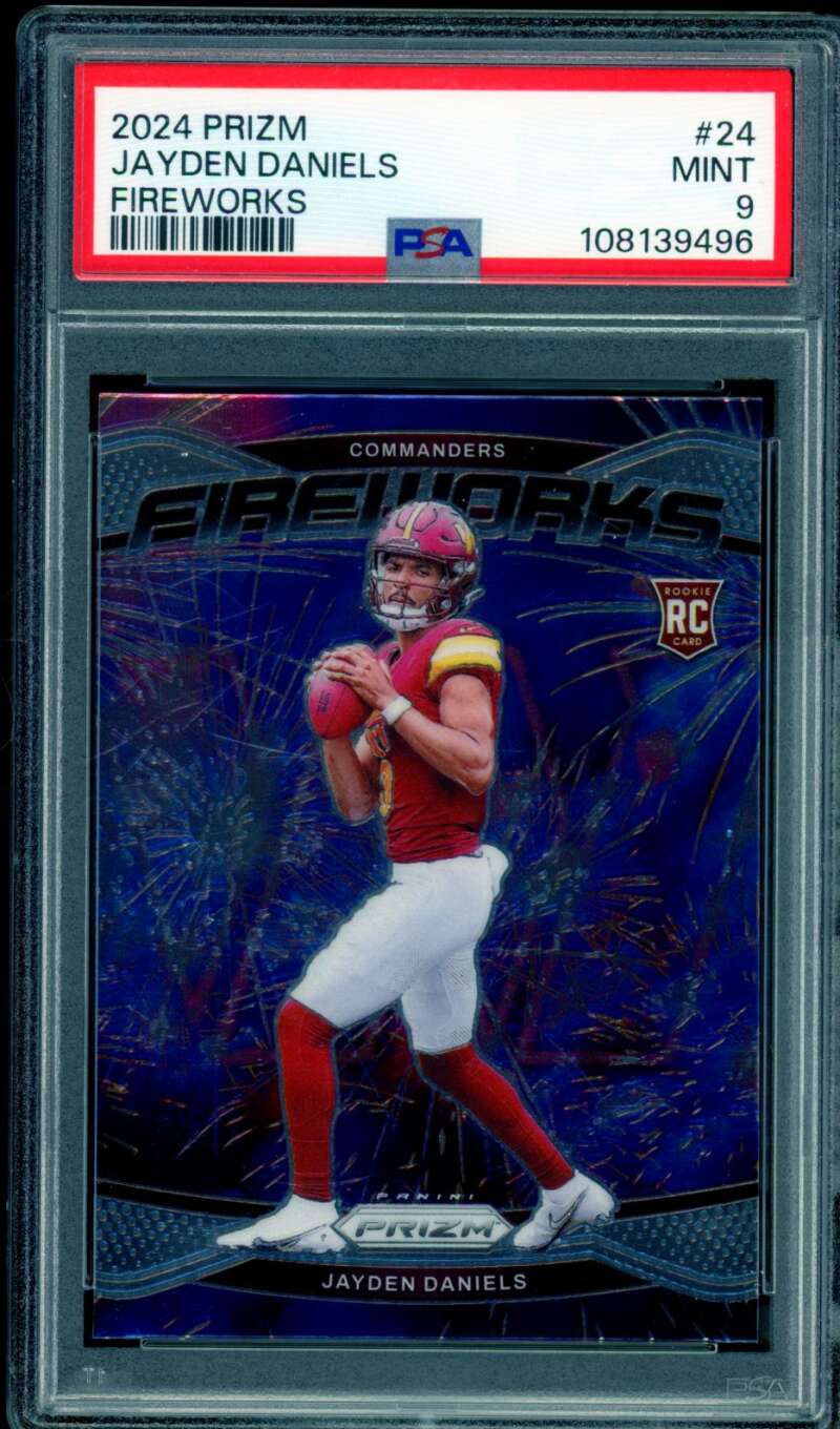 Jayden Daniels Rookie Card 2024 Prizm Fireworks #24 PSA 9 Image 1