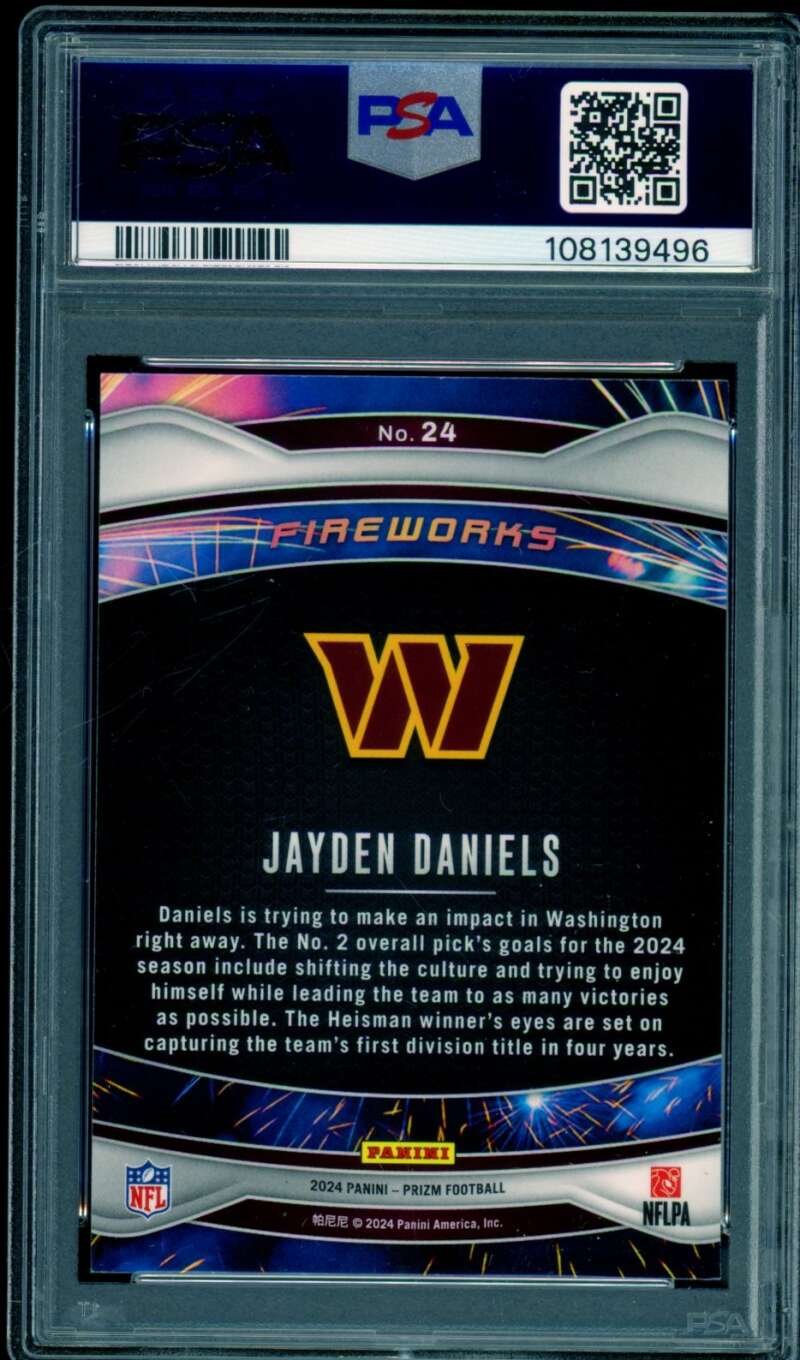 Jayden Daniels Rookie Card 2024 Prizm Fireworks #24 PSA 9 Image 2