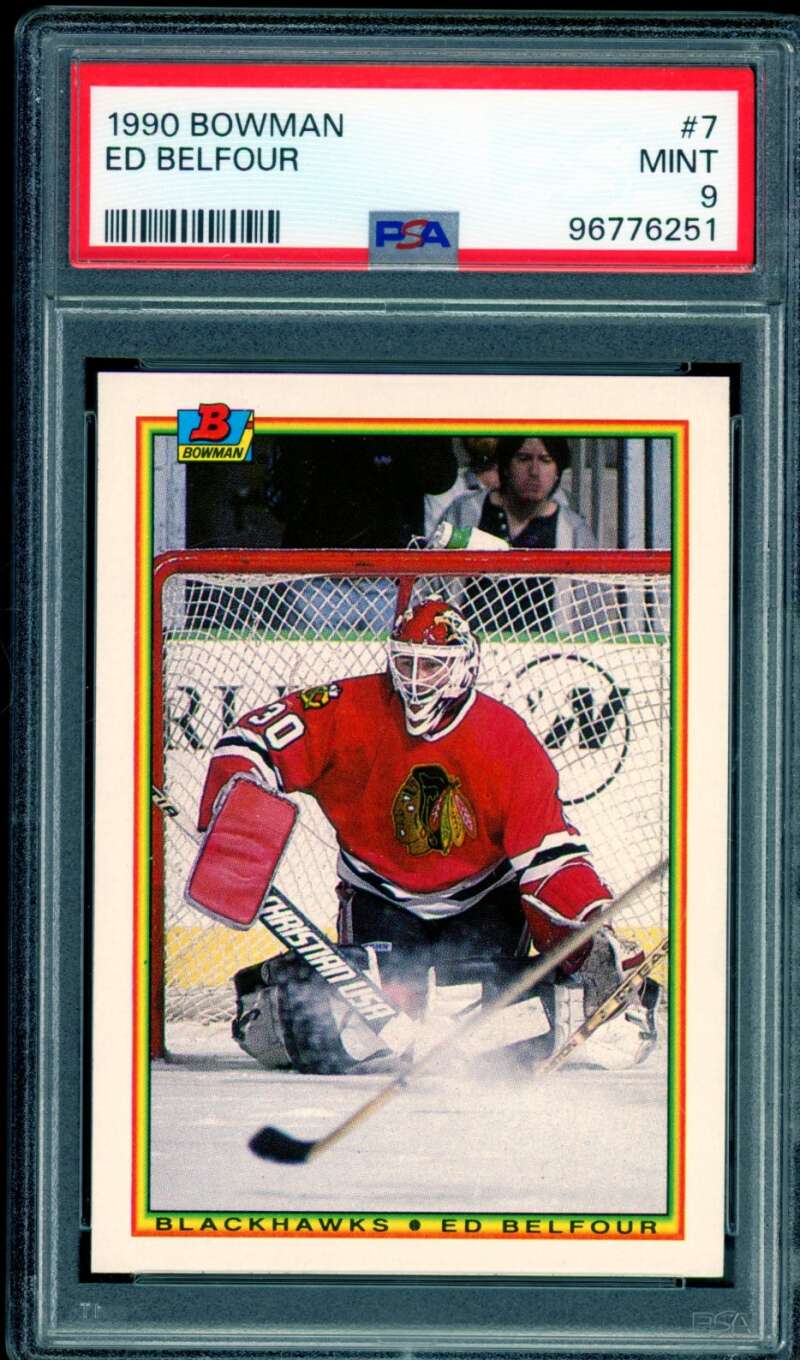 Ed Belfour Rookie Card 1990 Bowman #7 PSA 9 Image 1