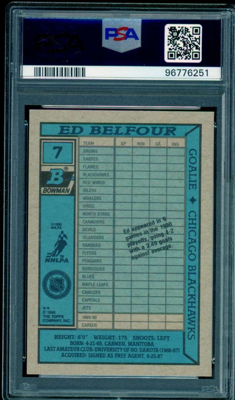 Ed Belfour Rookie Card 1990 Bowman #7 PSA 9 Image 2