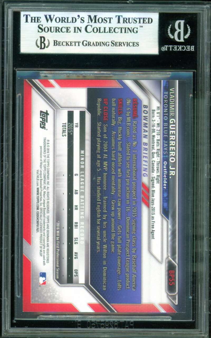 Vladimir Guerrero Jr. Rookie Card 2016 Bowman Prospects #BP55 BGS 9 Image 2