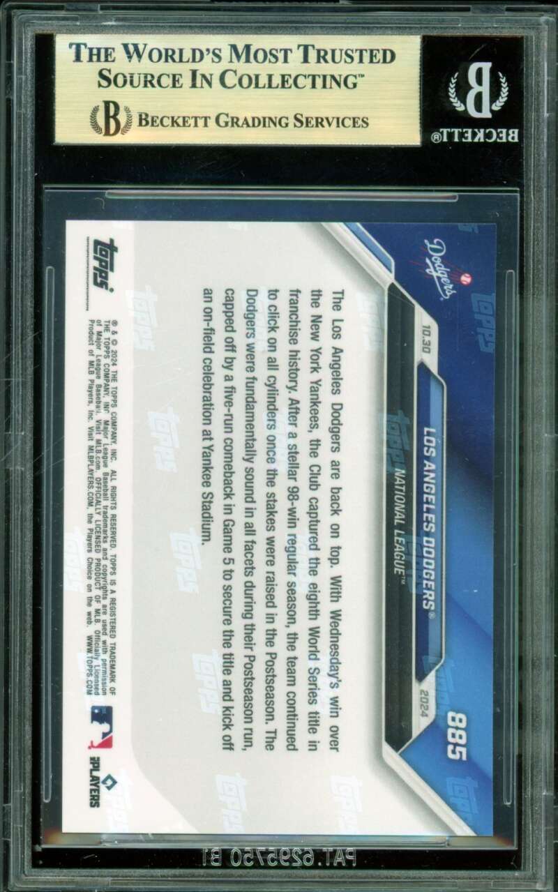 Los Angeles Dodgers Card 2024 Topps Now #885 (PRISTINE) BGS 10 Image 2
