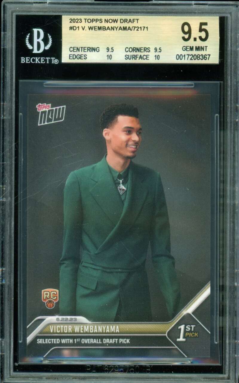 Victor Wembanyama Rookie Card 2023-24 Topps Now Draft #D1 BGS 9.5 Image 1