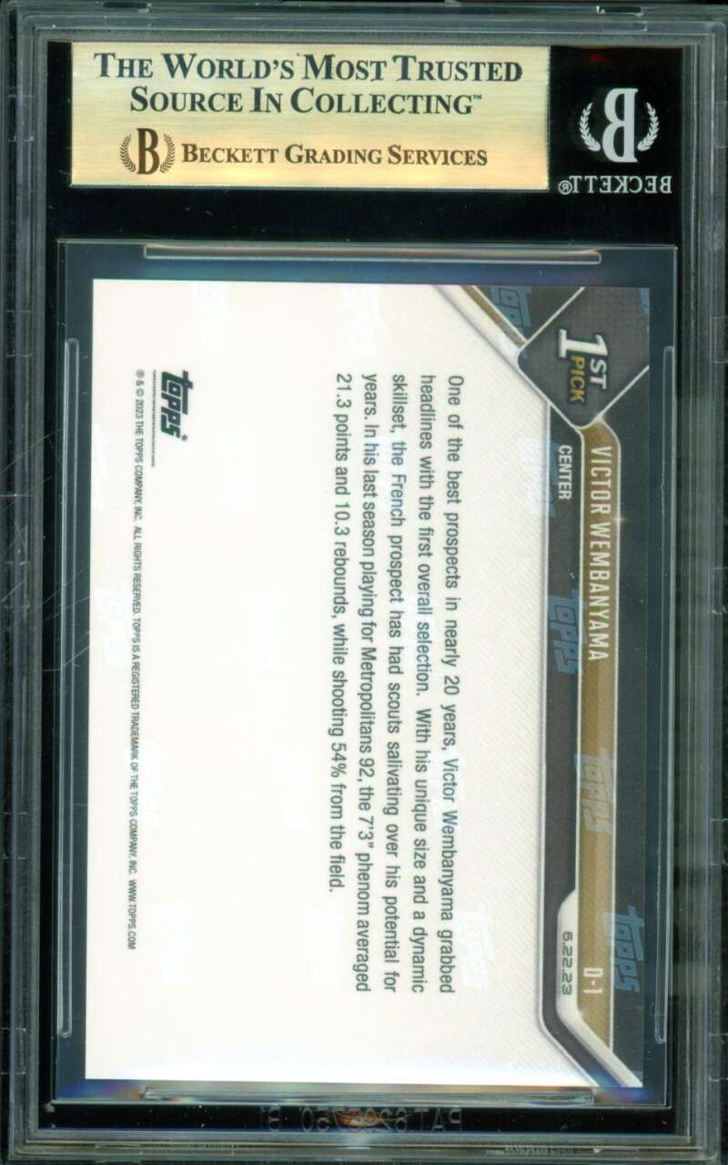 Victor Wembanyama Rookie Card 2023-24 Topps Now Draft #D1 BGS 9.5 Image 2