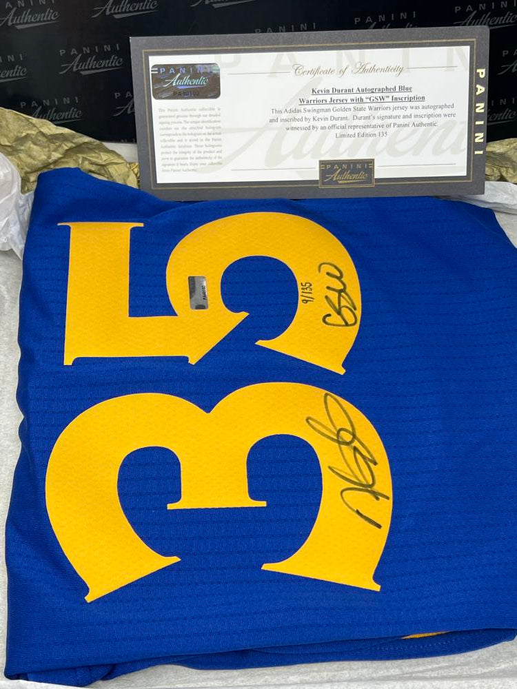 Kevin Durant Autograph Warriors Basketball Jersey Panini Authentic  w/ GSW Inscription Image 3