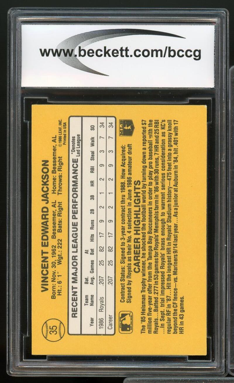 1987 Donruss #35 Bo Jackson Rookie Card BGS BCCG 10 Mint+ Image 2